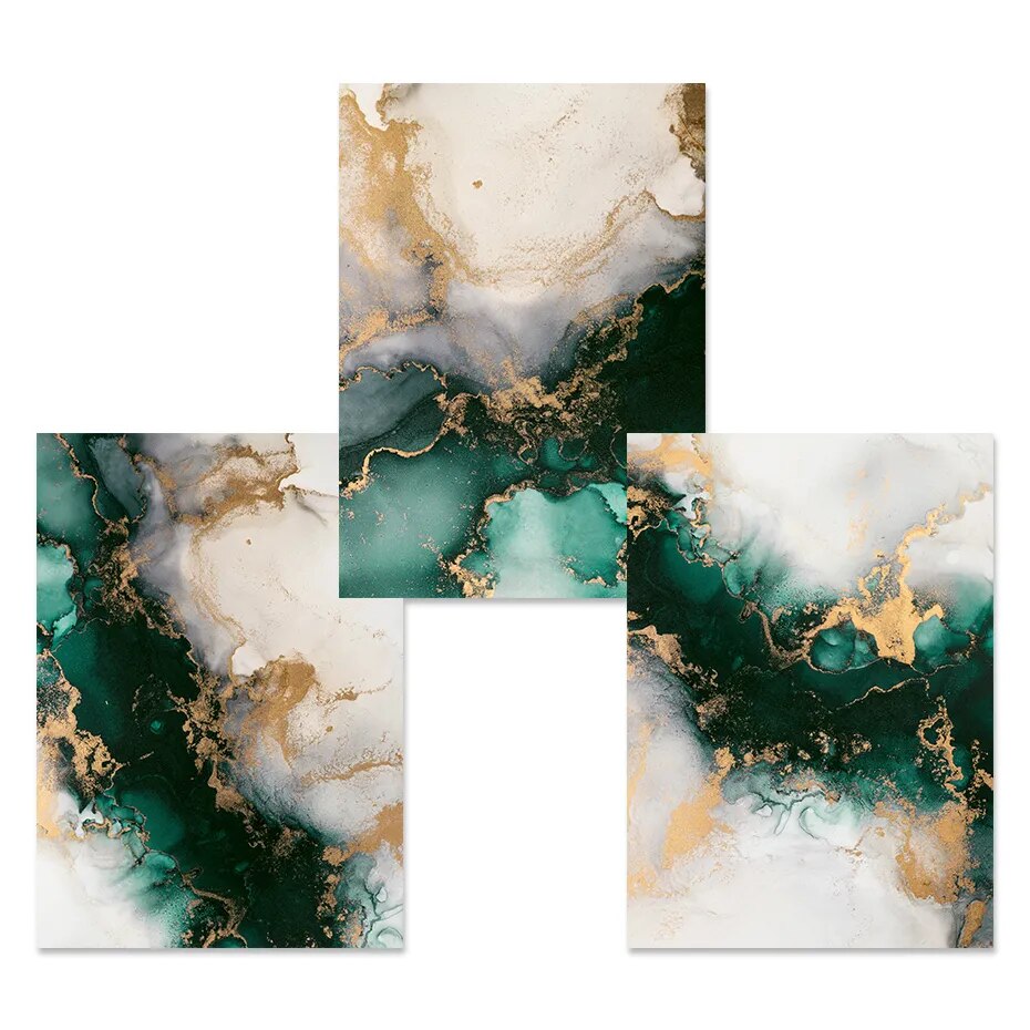 Nordic Green Beige Golden Liquid Marble Fine Art Canvas Prints Modern Abstract Pictures For Living Room Dining Room Home Office Art Decor.