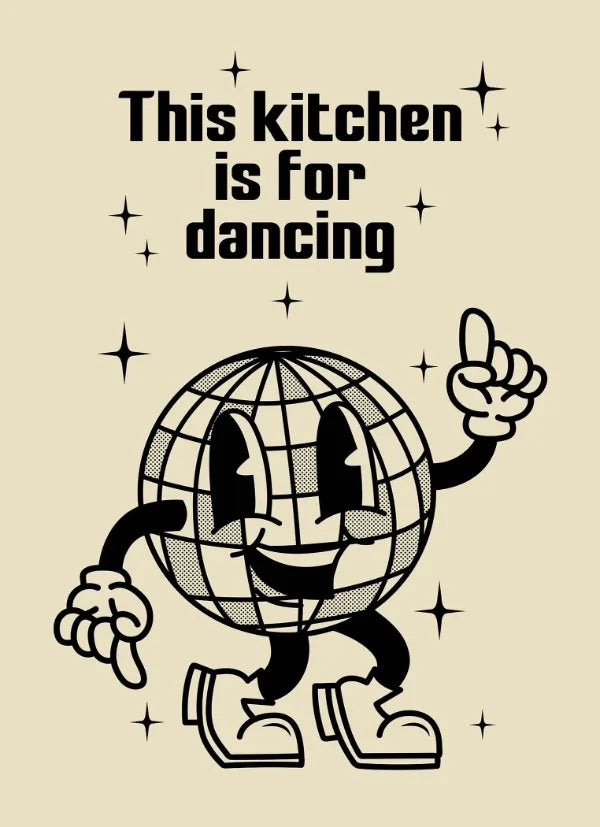 Retro Coffee Quote Canvas – Fun Kitchen Wall Art with Cartoon Characters & Espresso Humor