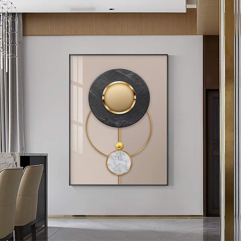 Beige Gray Golden Symmetry Sun Moon Abstract Wall Art Fine Art Canvas Prints Modern Aesthetics Pictures For Home Office Interiors