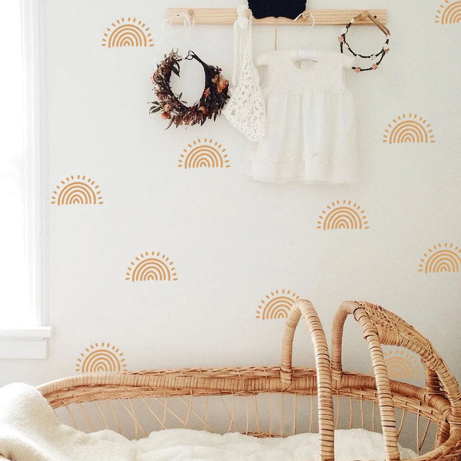 Cute Little Rainbow Suns Wall Stickers For Nursery Decor Removable Peel & Stick PVC Wall Decals For Children's Room Creative DIY Home Decor