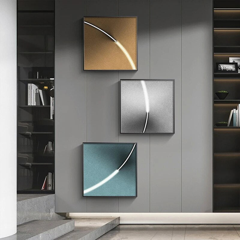 Abstract Minimalist Modern Aesthetics Ring Of Light Wall Art Square Format Canvas Prints Modern Pictures For Home Office (Set of 3Pcs)