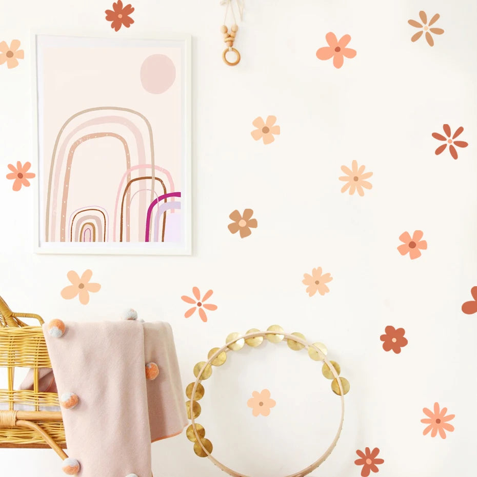 Pretty Bohemian Daisy Wall Stickers Removable Peel & Stick Floral Vinyl Wall Decals For Living Room Nursery Girl's Room Creative DIY Home Decor