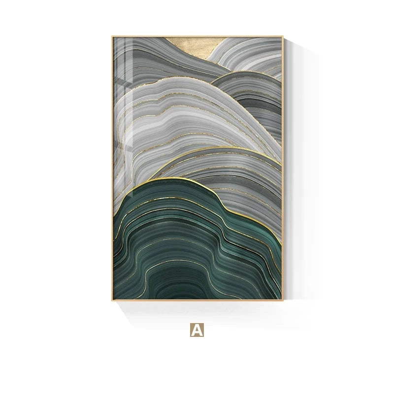 Flowing Green Golden Emerald Abstract Wall Art Fine Art Canvas Prints Pictures For Apartment Living Room Entrance Hall Modern Home Office Interior Decor