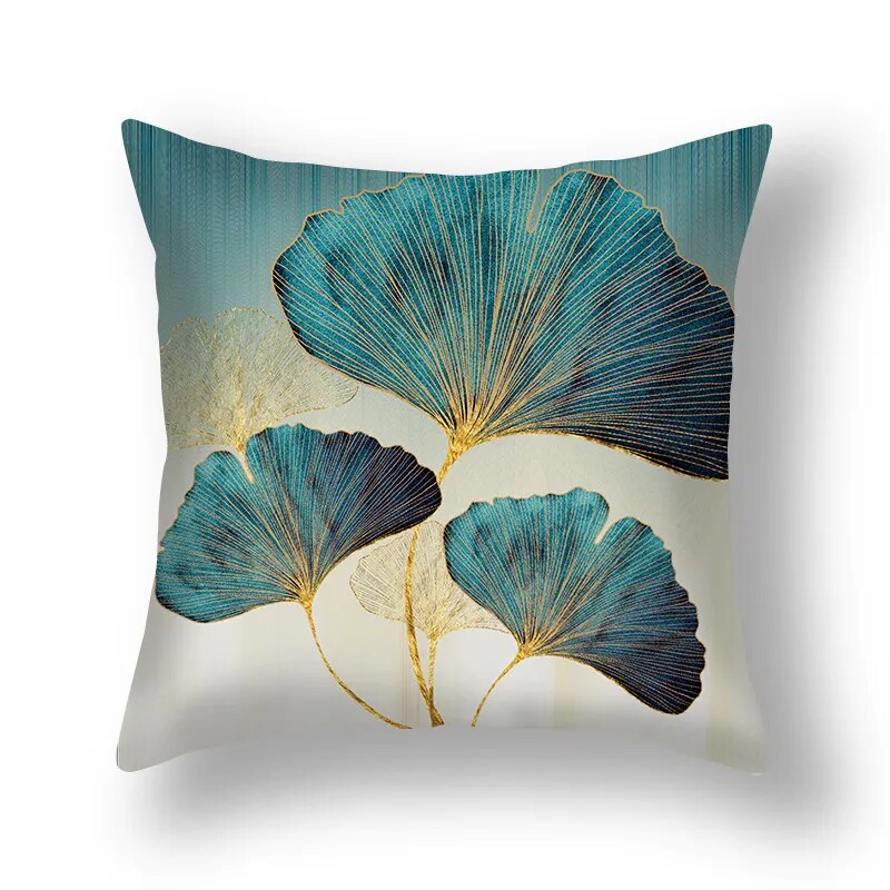 Golden Green Ginkgo Leaf Pillows Case 45X45cm Polyester Sofa Throw Cushion Cover Lucky Leaf Geometry Pillowcase For Home Decor