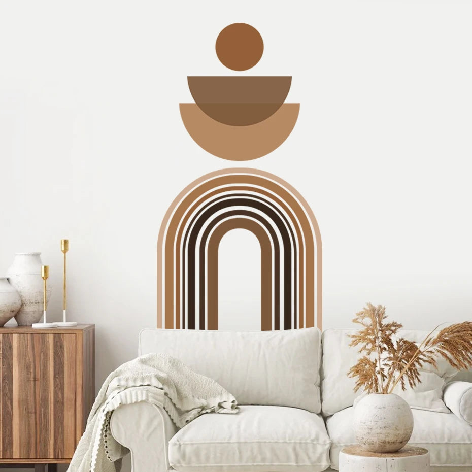 Abstract Neutral Color Abstract Rainbow Arch Wall Mural Wall Sticker Removable Peel & Stick PVC Vinyl Wall Decal For Creative DIY Home Decor