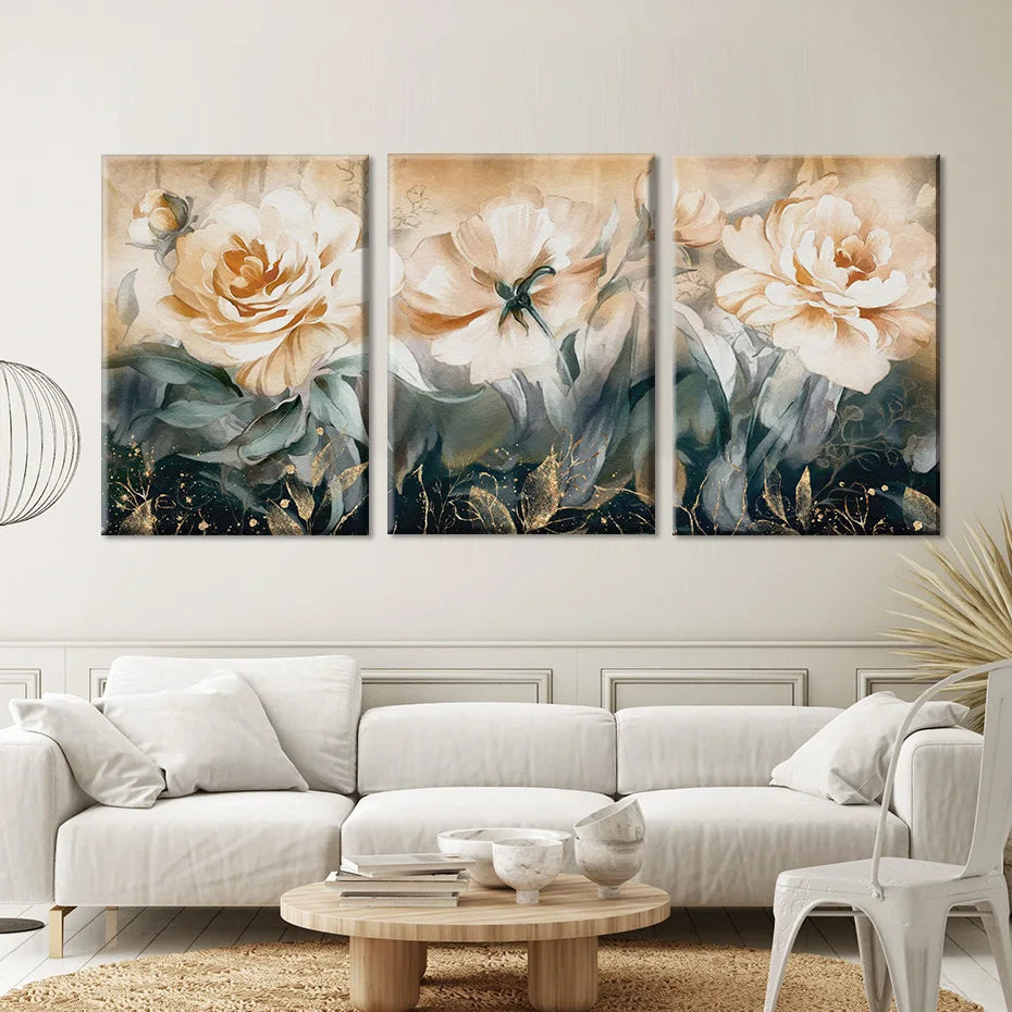 Serene Pastel Petals Floral Abstract Wall Art Fine Art Canvas Prints Modern Botany Pictures For Living Room Dining Room Art Decor