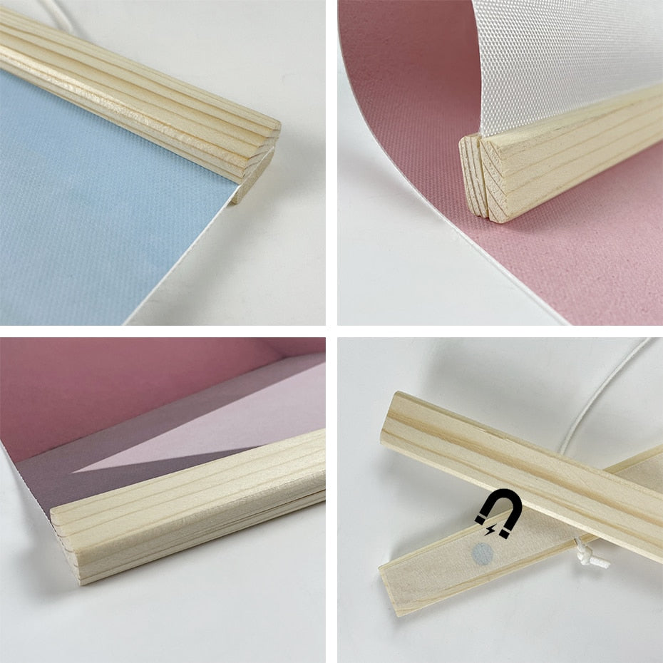 Magnetic Natural Wood Poster Hanger DIY Picture Framing Picture Scroll Frame For Hanging Canvas Prints - 4 Natural Wood Finishes
