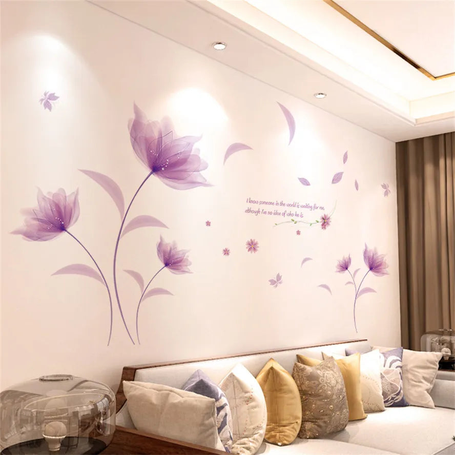 Colorful Floral Vinyl Wall Mural Wall Sticker For Living Room Bedroom Kid's Room Removable PVC Wall Decals For Creative DIY Home Decor