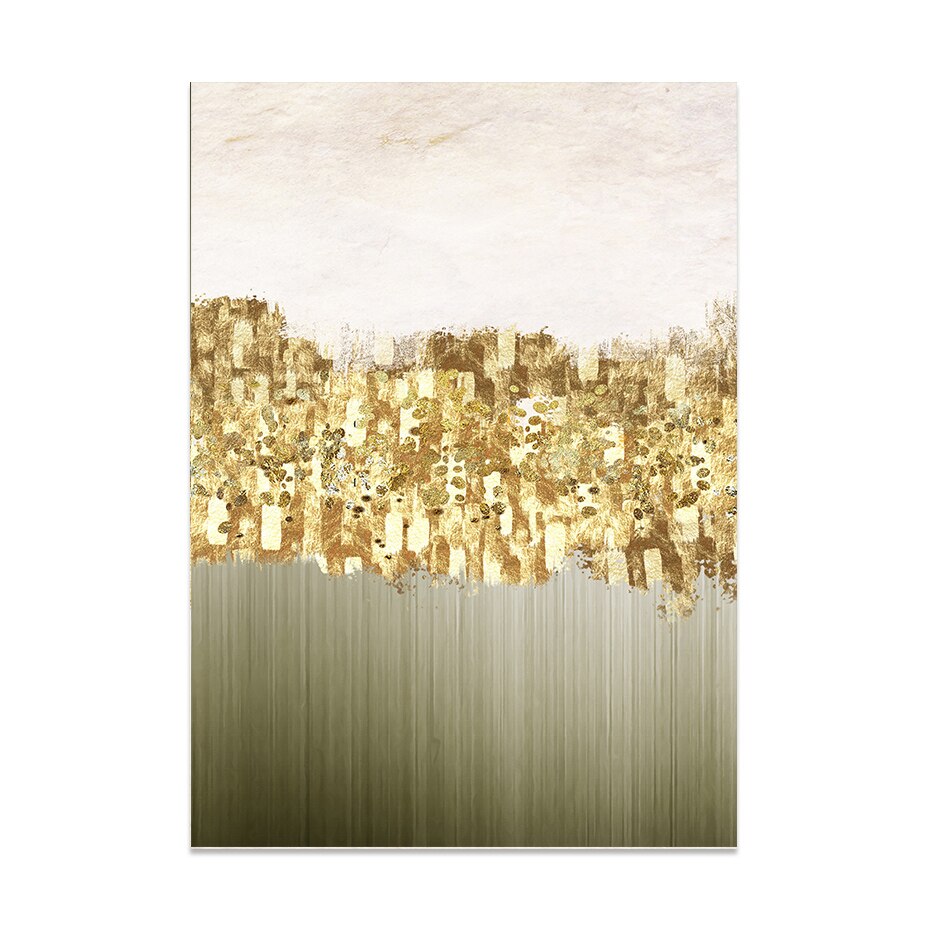 Modern Abstract Green Golden Rain Wall Art Fine Art Canvas Prints Chic Pictures For Luxury Apartment Living Room Salon Art Decor