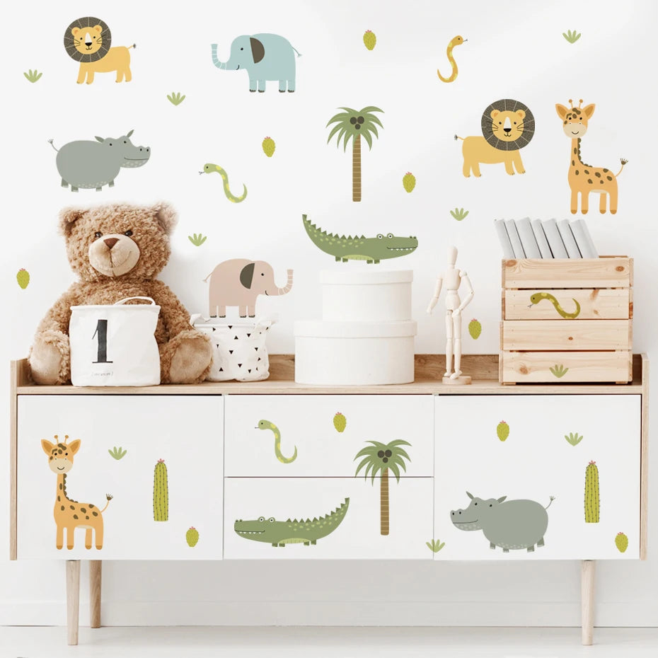 Colorful Jungle Animals Wall Decals For Children's Nursery Room Removable Peel & Stick Wall Stickers For Creative DIY Kid's Room Decor