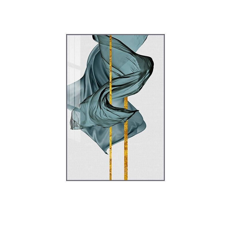 Modern Abstract Green Blue Golden Flowing Nordic Wall Art Fine Art Canvas Prints Pictures For Living Room Dining Room Bedroom Art Decor