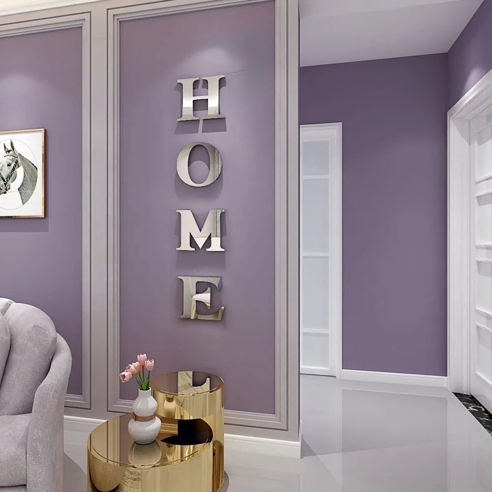 Large Mirrored HOME Letters Self Adhesive Removable Wall Stickers Creative DIY Wall Decoration For Living Room Kitchen Wall Decor
