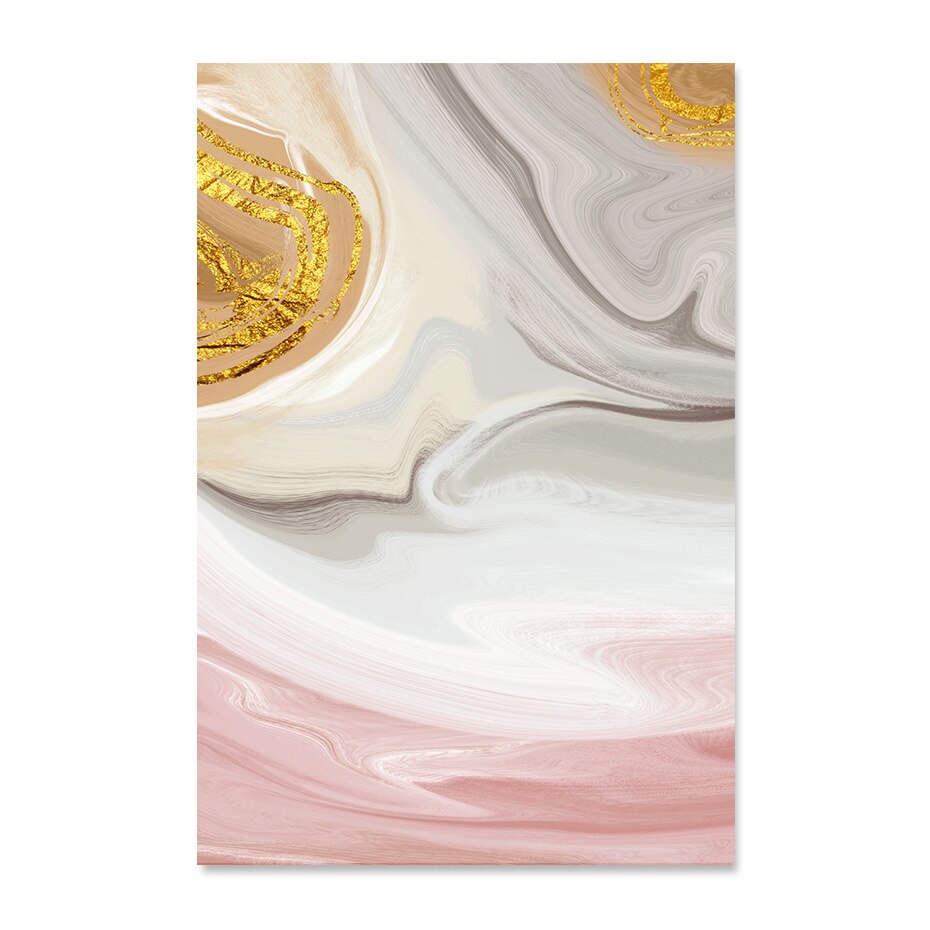 Abstract Gray Pink Golden Liquid Marble Print Wall Art Fine Art Canvas Prints Pictures For Bedroom Living Room Salon Wall Decor