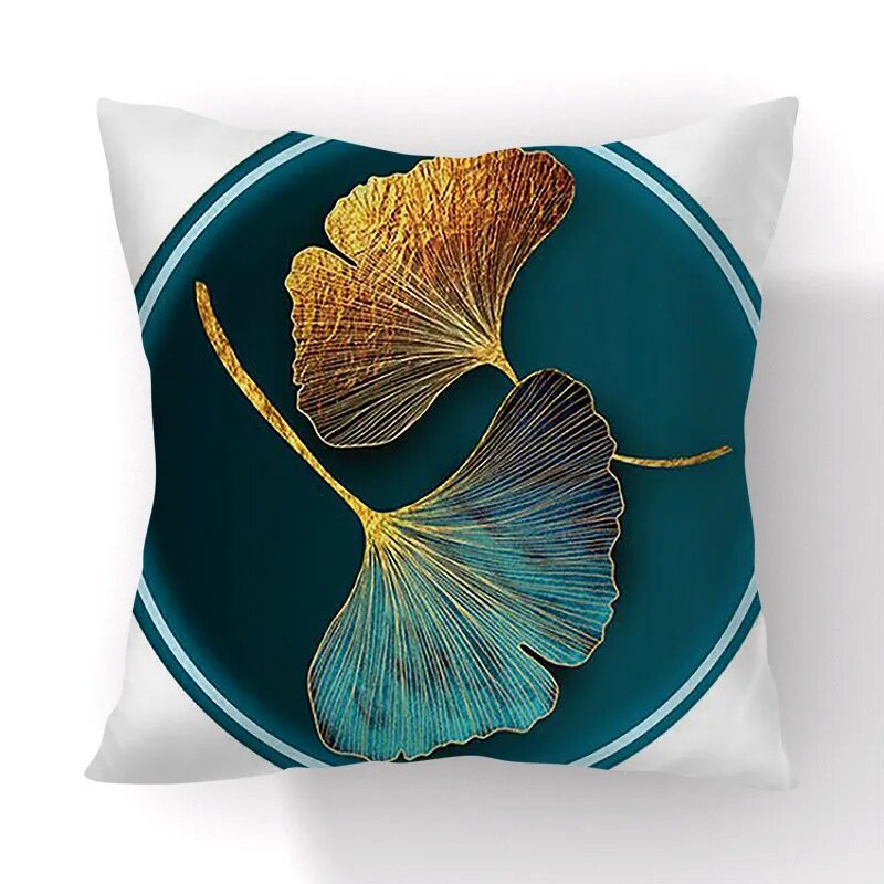 Golden Green Ginkgo Leaf Pillows Case 45X45cm Polyester Sofa Throw Cushion Cover Lucky Leaf Geometry Pillowcase For Home Decor