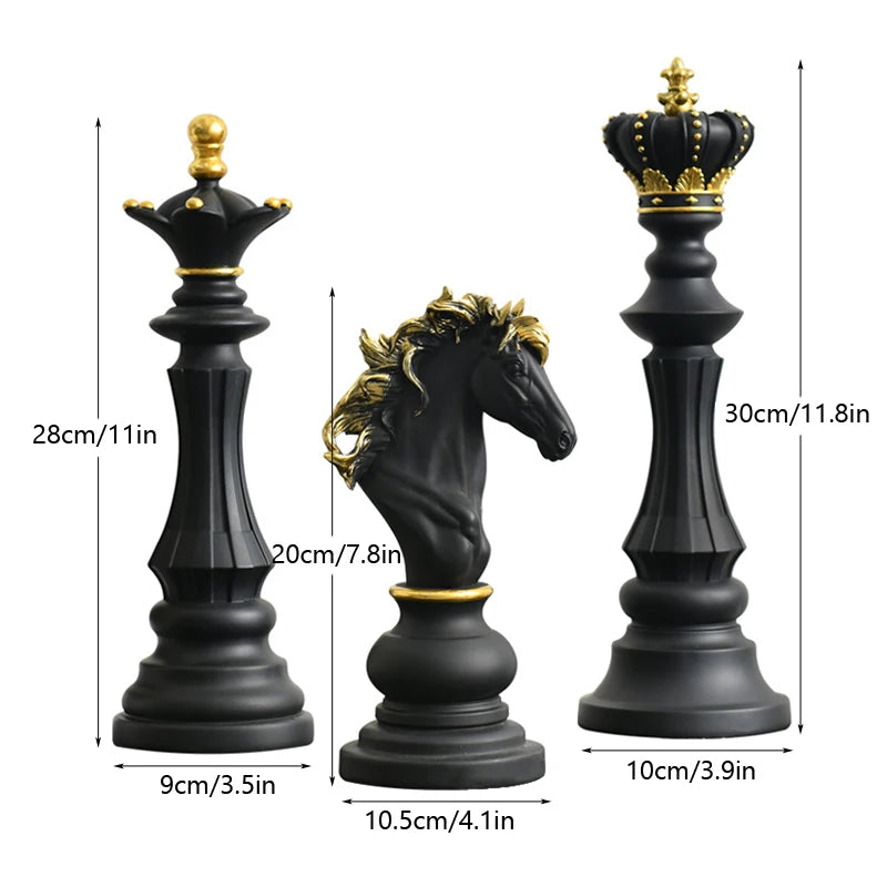 King Queen Knight Luxury Chess Pieces Home Decor Ornaments Carved Resin Statuettes For Living Room Coffee Table Mantelpiece Light Luxury Home Interior Decor Accessories