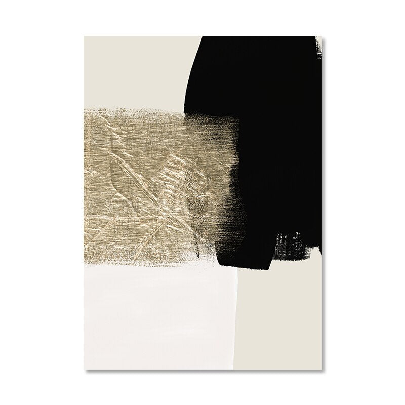 Abstract Black Beige Golden Color Block Wall Art Light Luxury Pictures For Modern Living Room Bedroom Contemporary Interior Decor