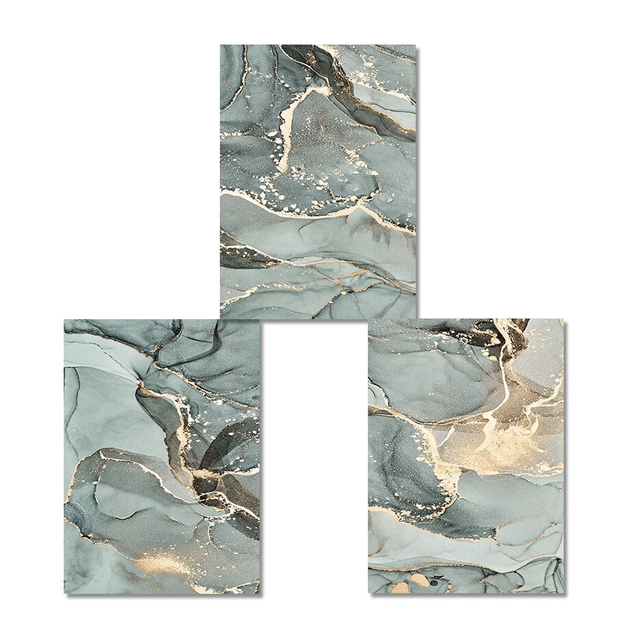 Abstract Green Golden Liquid Marble Wall Art Fine Art Canvas Prints Pictures For Modern Apartment Living Room Bedroom Salon Wall Art Decor