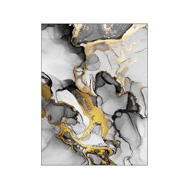 Black Golden Gray Marble Print Wall Art Fine Art Canvas Prints Abstract Pictures For Modern Apartment Living Room Home Office Decor