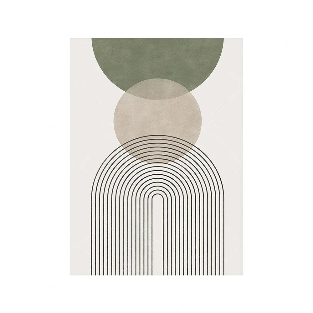 Set of 3Pcs Neutral Colors Beige Green Abstract Geometric Botanical Wall Art Fine Art Canvas Prints Pictures For Living Room Dining Room Art Decor