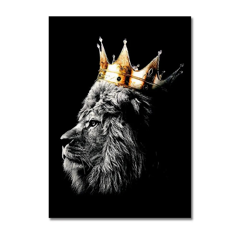 Black White Golden Lion King Queen Wall Art Fine Art Canvas Prints Modern Pictures For Luxury Living Room Bedroom Wall Art Decoration