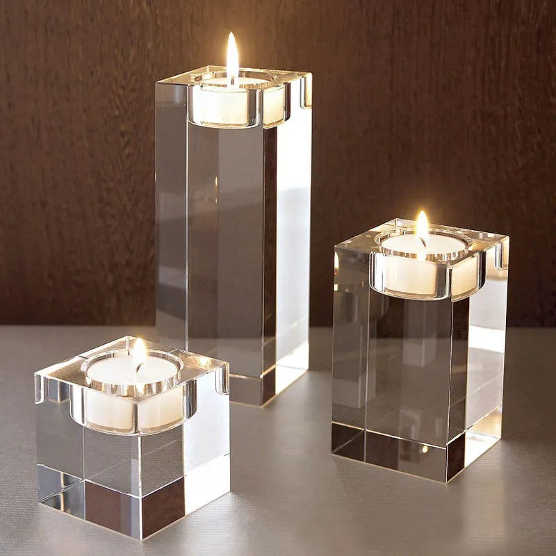Modern Nordic Crystal Glass Candle Holders For Tabletop Coffee Table Candle Stands For Living Room Bedroom Dining Room - Available in 9 Sizes