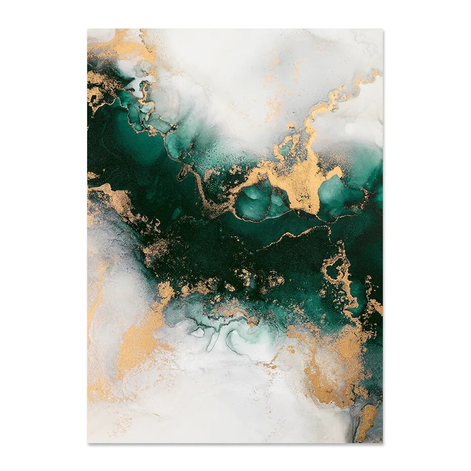 Nordic Green Beige Golden Liquid Marble Fine Art Canvas Prints Modern Abstract Pictures For Living Room Dining Room Home Office Art Decor.