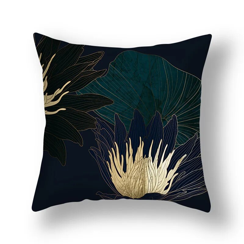 Auspicious Jade Green Golden Leaf Pillow Cushion Covers 45x45cm Printed Sofa Throw Cushion Cases For Living Room Bedroom Modern Home Decor