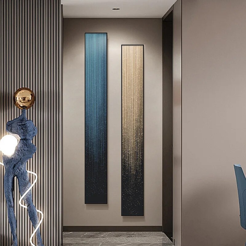 Modern Abstract Particle Geometry Wall Art Slim Format Fine Art Canvas Prints Vertical Skyscraper Format Pictures For Entrance Hall Home Office Decor