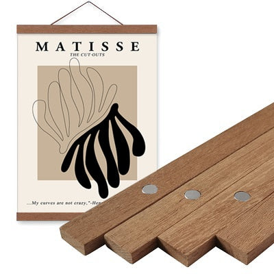 Magnetic Natural Wood Poster Hanger DIY Picture Framing Picture Scroll Frame For Hanging Canvas Prints - 4 Natural Wood Finishes