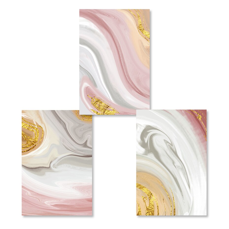 Abstract Gray Pink Golden Liquid Marble Print Wall Art Fine Art Canvas Prints Pictures For Bedroom Living Room Salon Wall Decor