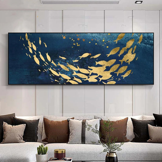 Auspicious Feng Shui Abstract Golden Fish Wall Art Fine Art Canvas Prints Wide Format Pictures For Living Room Above The Sofa Art For Above The Bed
