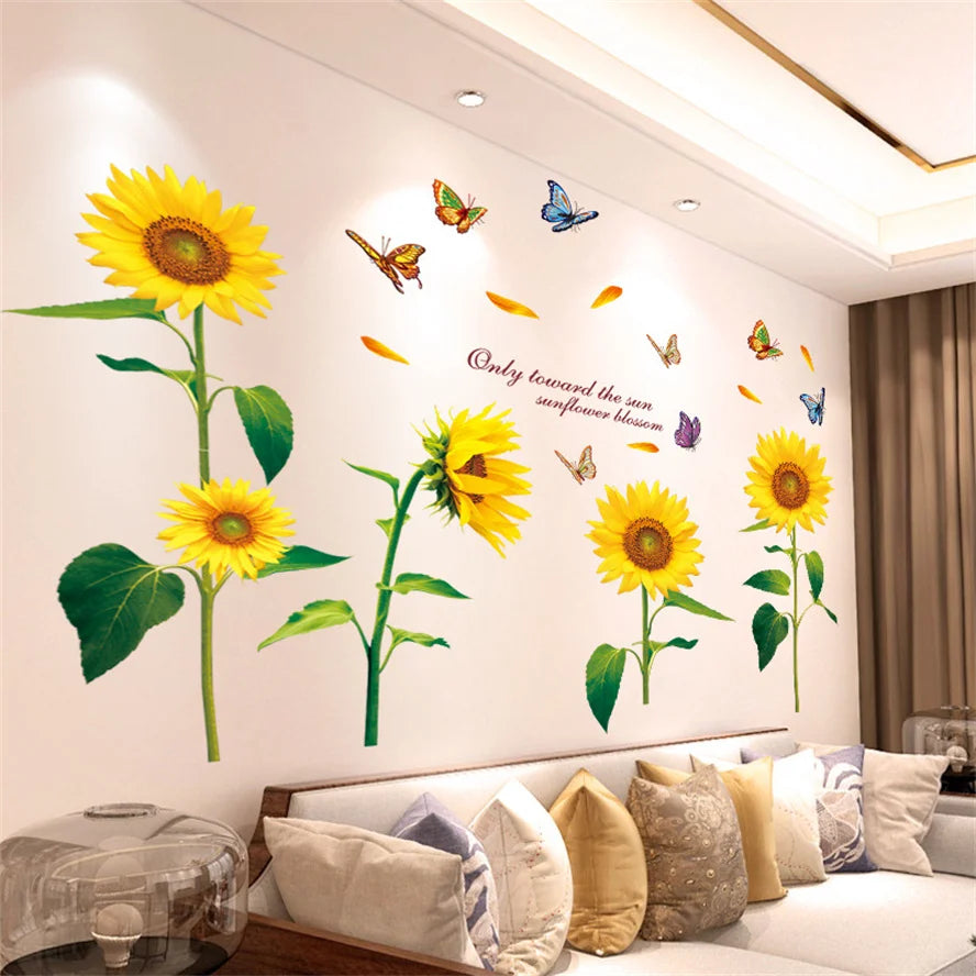 Colorful Floral Vinyl Wall Mural Wall Sticker For Living Room Bedroom Kid's Room Removable PVC Wall Decals For Creative DIY Home Decor
