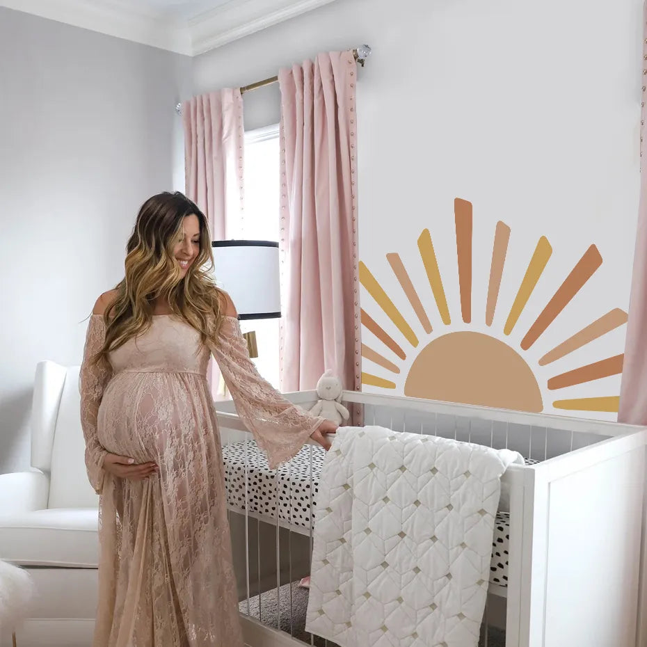 Big Sunshine Sun Rise Wall Sticker For Nursery Room Removable Peel & Stick Wall Decal Mural For Children's Room Creative DIY Kid's Room Wall Decor
