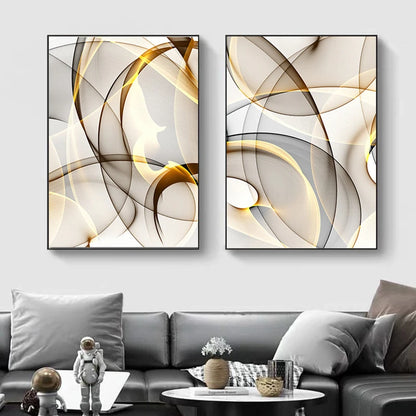 Abstract Flowing Black Golden Threads Wall Art Fine Art Canvas Prints Pictures For Modern Apartment Living Room Home Office Hotel Room Wall Decor
