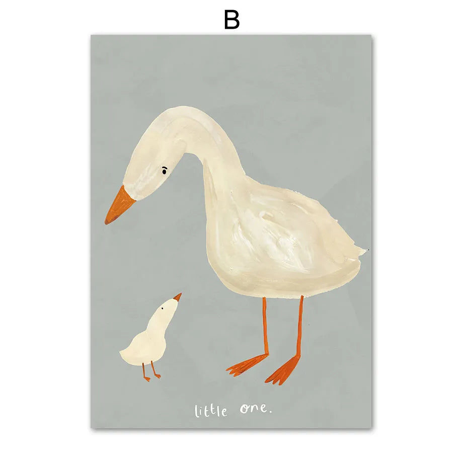 Fly High White Swan Cute Bunny Nursery Wall Art Fine Art Canvas Prints Modern Neutral Color Pictures For Modern Nursery Room Kid's Room Art Decor