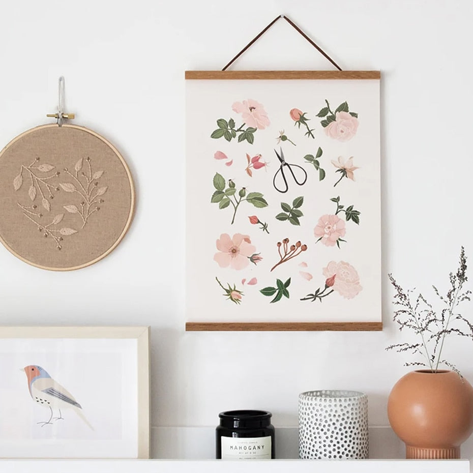 Magnetic Natural Wood Poster Hanger DIY Picture Framing Picture Scroll Frame For Hanging Canvas Prints - 4 Natural Wood Finishes