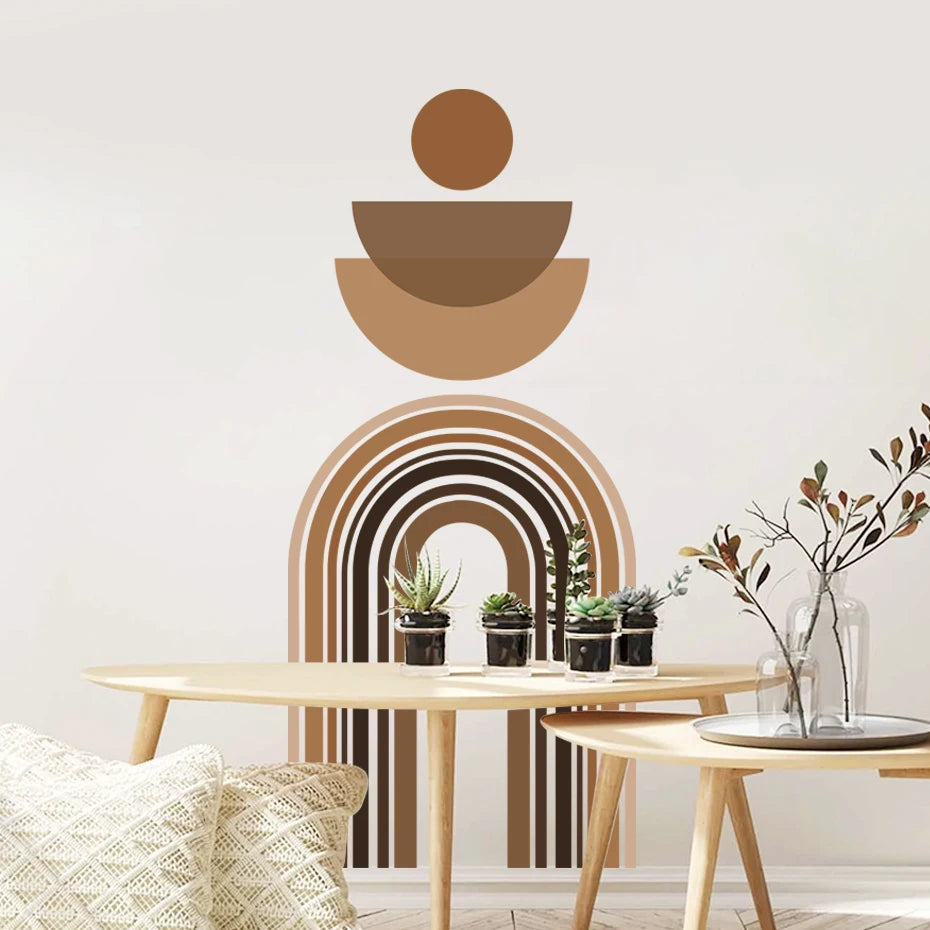 Abstract Neutral Color Abstract Rainbow Arch Wall Mural Wall Sticker Removable Peel & Stick PVC Vinyl Wall Decal For Creative DIY Home Decor