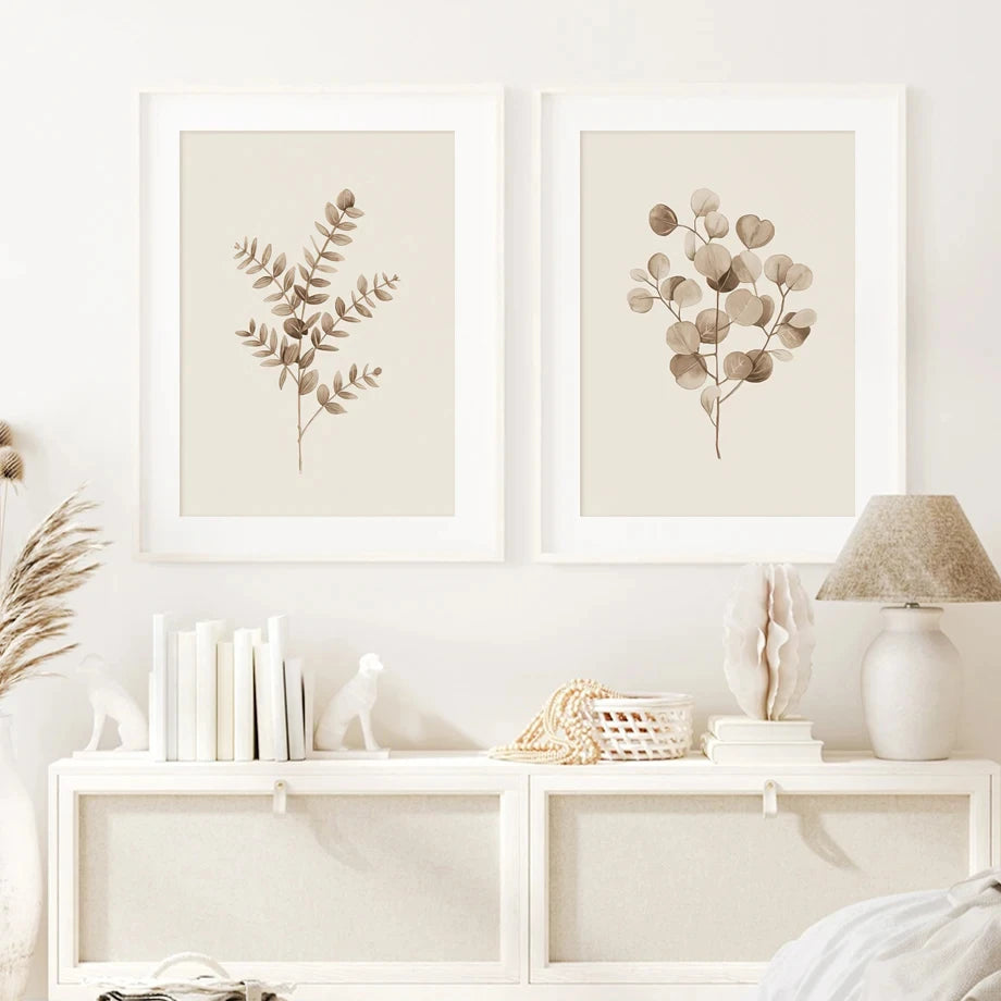 Monstera Fern Leaf Botany Specimen Wall Art Fine Art Canvas Prints Neutral Color Minimalist Pictures For Living Room Dining Room Bedroom Art Decor