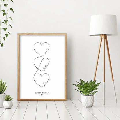 Personalized Love Heart Couples Names Poster Wall Art Black White Fine Art Canvas Prints Simple Pictures For Bedroom Living Room Wall Decor