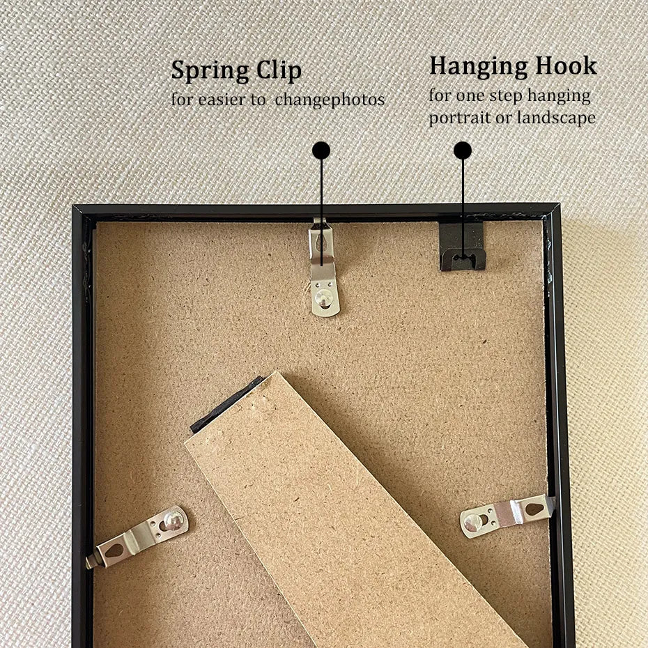 * Featured Sale * Black White Gold Aluminum Pictures Frames With Plexiglass Spring Clips & Hanging Hooks Modern Style Frames For Canvas Prints Sizes 10x15cm - 21x30cm (A4)