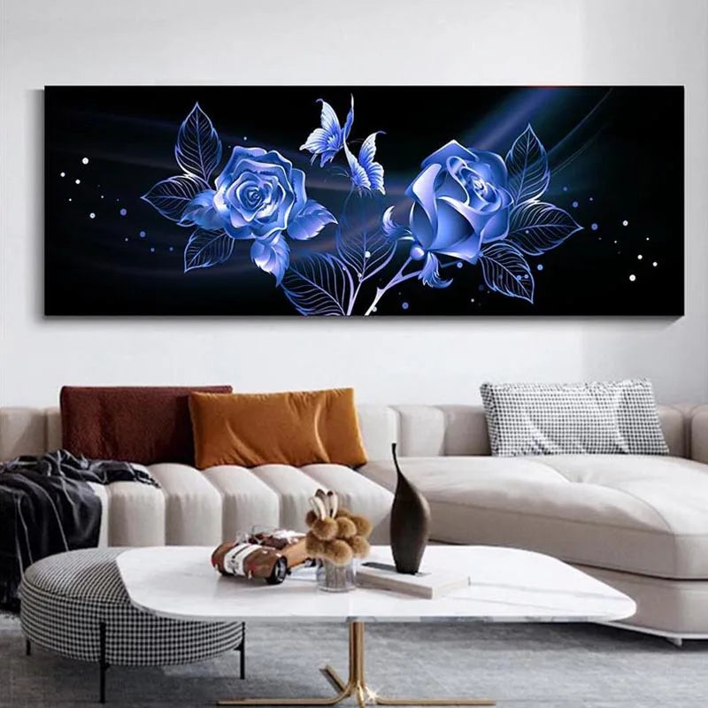 Light Luxury Black Golden Rose Floral Wall Art Fine Art Canvas Prints Wide Format Pictures For Above The Sofa Art For Above The Bed