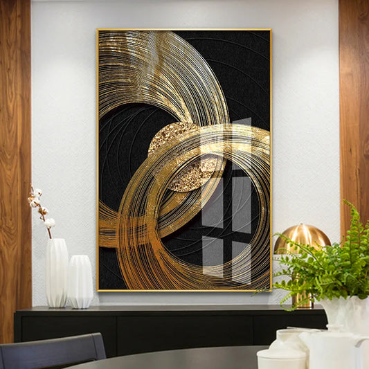 Abstract Black Golden Rings Wall Art Fine Art Canvas Prints Modern Aesthetics Pictures For Living Room Office Boutique Hotel Room Decor