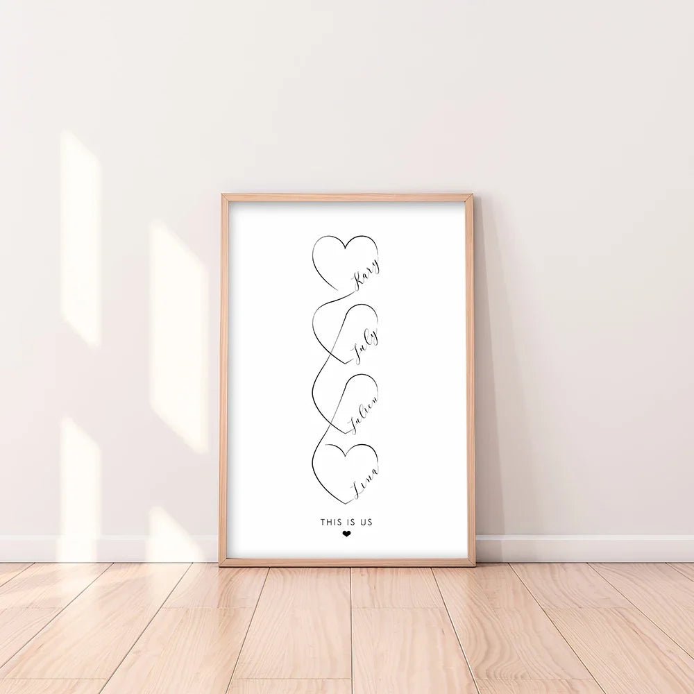 Personalized Love Heart Couples Names Poster Wall Art Black White Fine Art Canvas Prints Simple Pictures For Bedroom Living Room Wall Decor