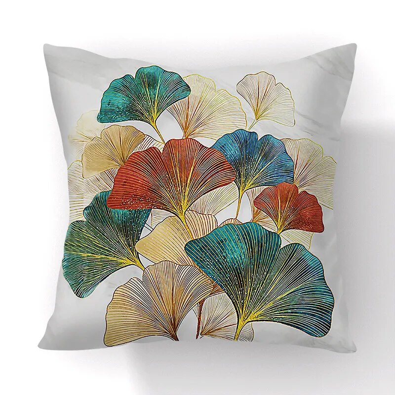 Golden Green Ginkgo Leaf Pillows Case 45X45cm Polyester Sofa Throw Cushion Cover Lucky Leaf Geometry Pillowcase For Home Decor