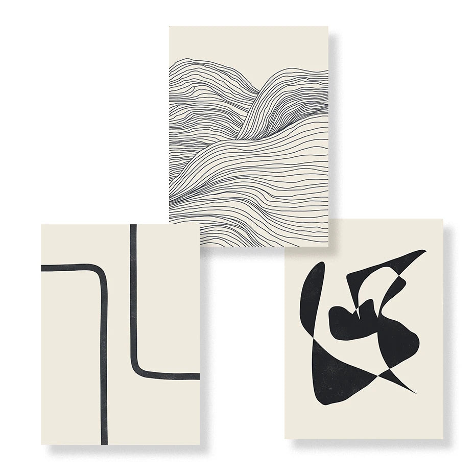 Minimalist Beige Black Shape Line Art Fine Art Canvas Prints Simple Pictures for Modern Apartment Living Room Bedroom Home Office Art Decor 2025