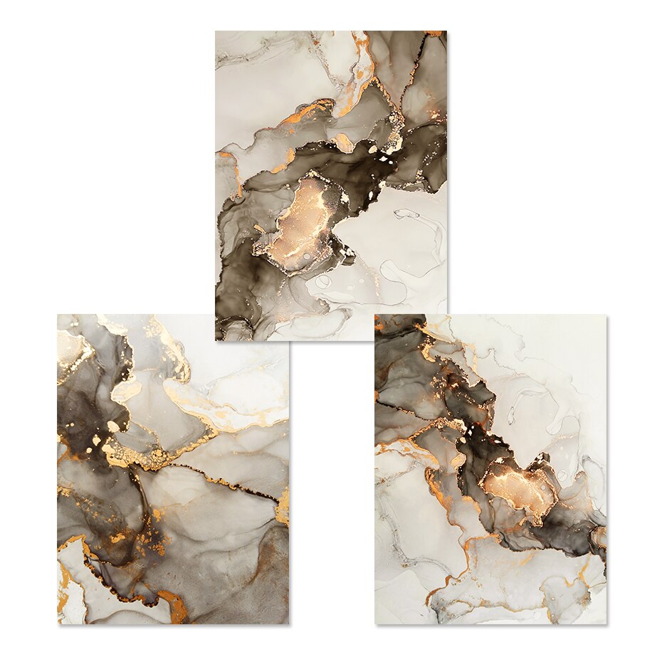 Modern Gold Beige Black Marble Abstract Posters Wall Art Canvas Painting Prints Pictures Living Room Bedroom Interior Home Decor
