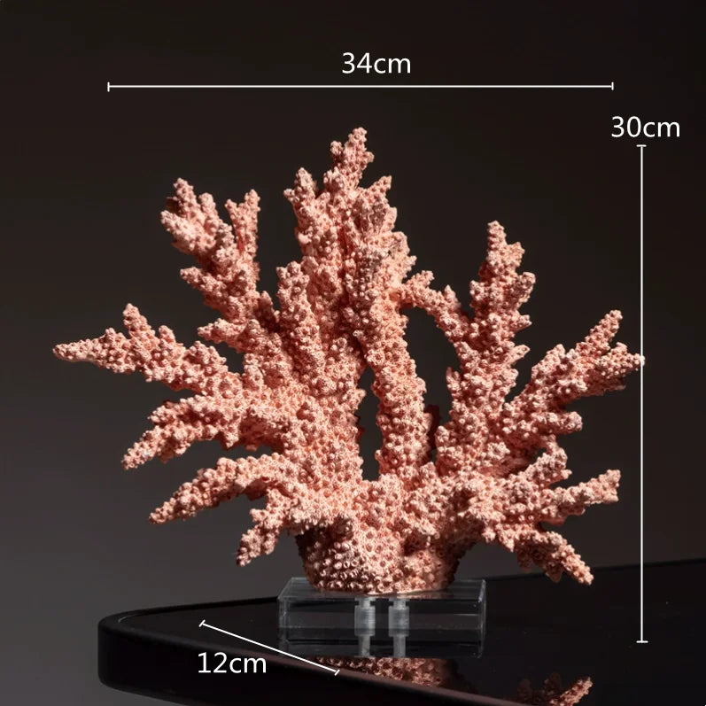 Ocean Themed Faux Coral Resin Ornaments Crystal Tree Glass Vase Decorative Figurines Abstract Art Sculpture For Luxury Living Room Coffee Table Decor