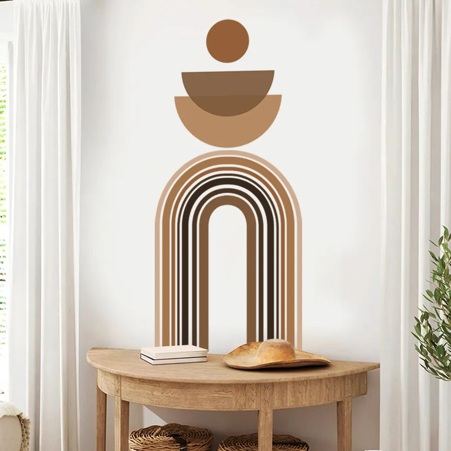 Abstract Neutral Color Abstract Rainbow Arch Wall Mural Wall Sticker Removable Peel & Stick PVC Vinyl Wall Decal For Creative DIY Home Decor
