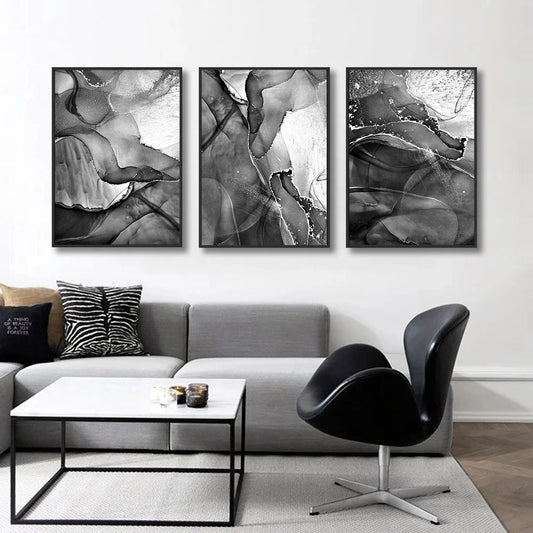 Set of 3Pcs Modern Gray Black and White Marble Canvas Painting Wall Art Print Abstract Posters And Prints Nordic Wall Pictures Bedroom Decor