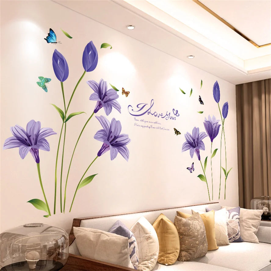Colorful Floral Vinyl Wall Mural Wall Sticker For Living Room Bedroom Kid's Room Removable PVC Wall Decals For Creative DIY Home Decor